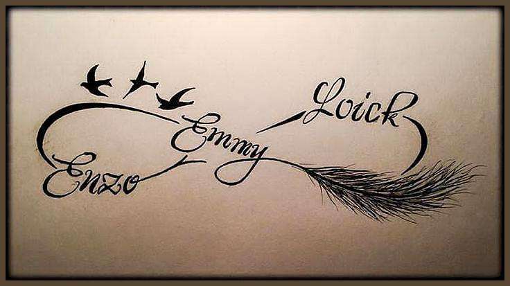 Tatuajes de infinitos con nombres y plumas 13