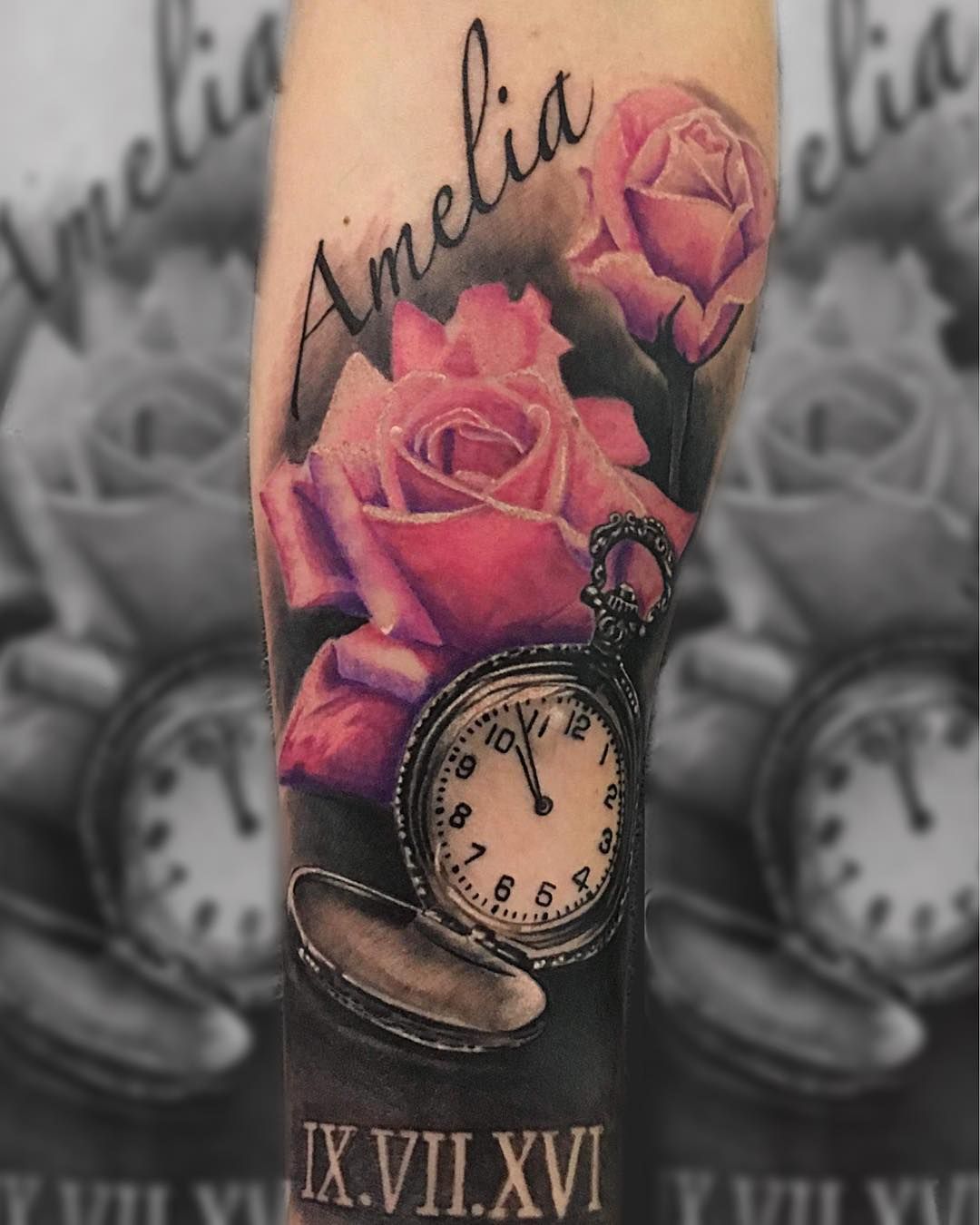 Tatuaggi di relojes con nombres y fechas 10