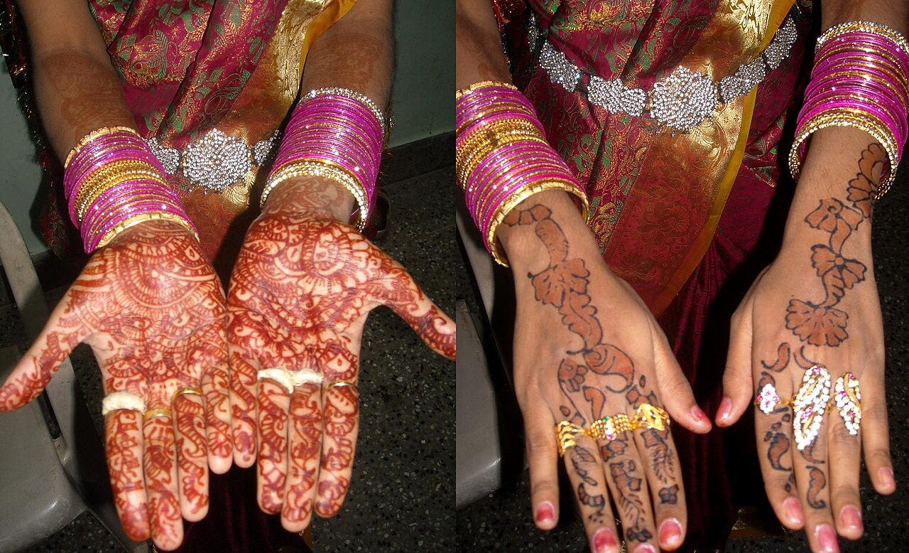 Henna applied to a Muslim bride's hands, Madurai, Tamil Nadu, India