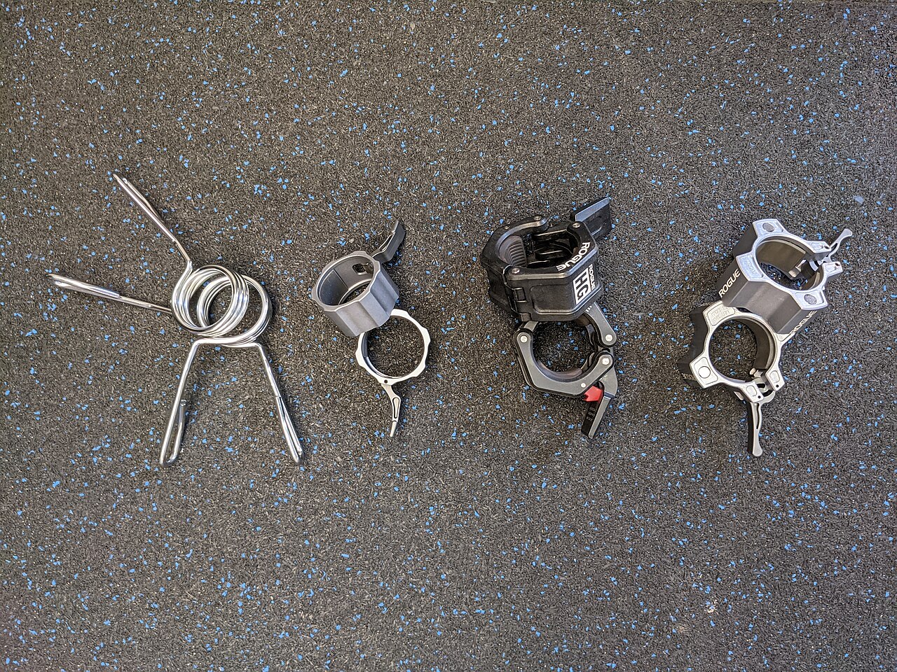 Range of styles of olympic barbell collarsPlease attribute to thehomefitfreak.com